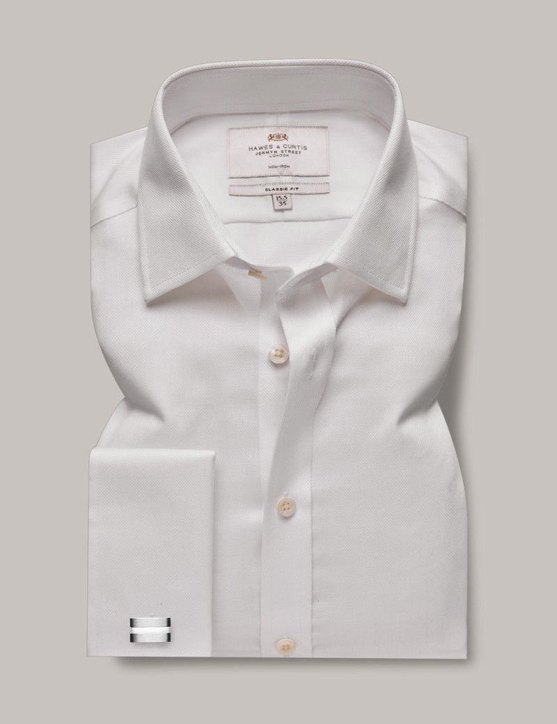 Men's Non-Iron White Pique Classic Shirt - Double Cuff