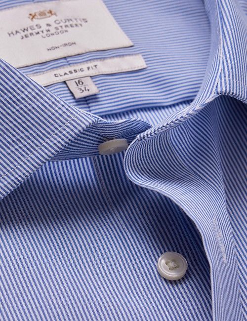 Non-Iron Blue & White Fine Stripe Classic Shirt - French Cuff