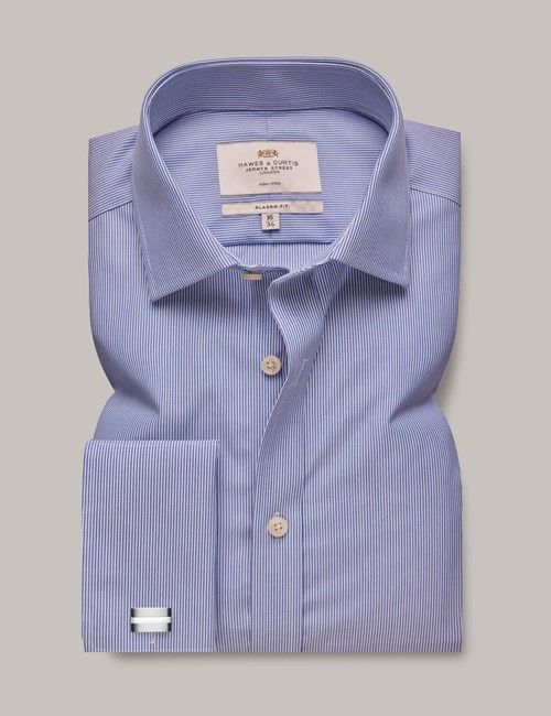 Non-Iron Blue & White Fine Stripe Classic Shirt - French Cuff-preview