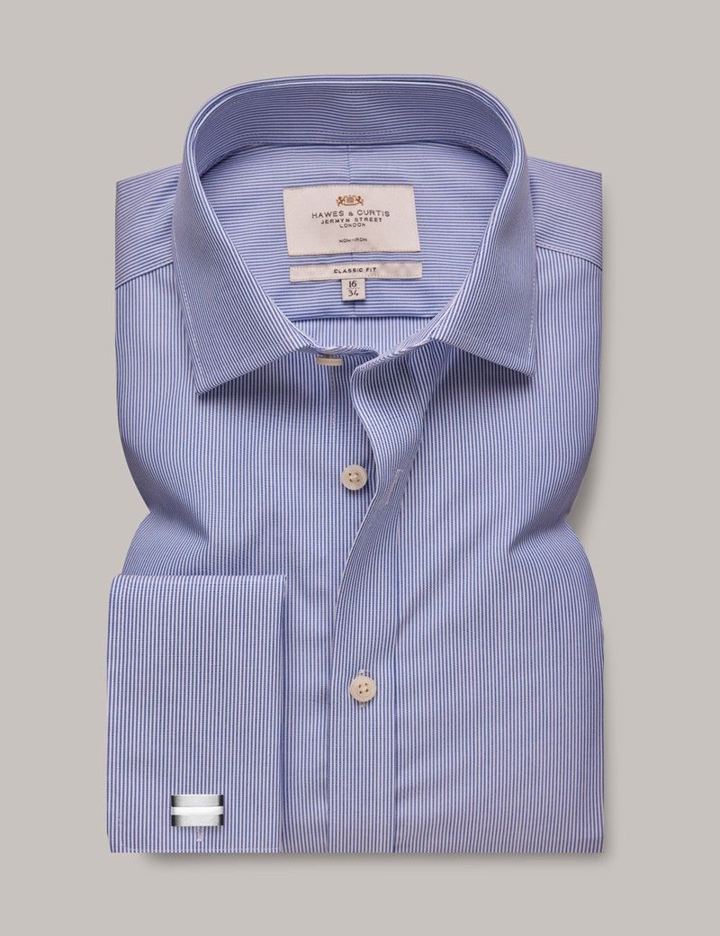 Classic Fit Blue & White Fine Stripe Non-Iron Shirt-preview