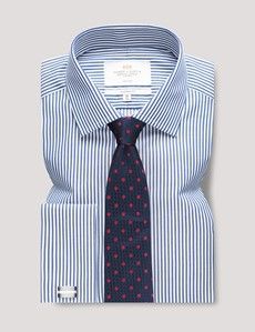 Classic Fit Navy & White Bengal Stripe Twill Non-Iron Shirt