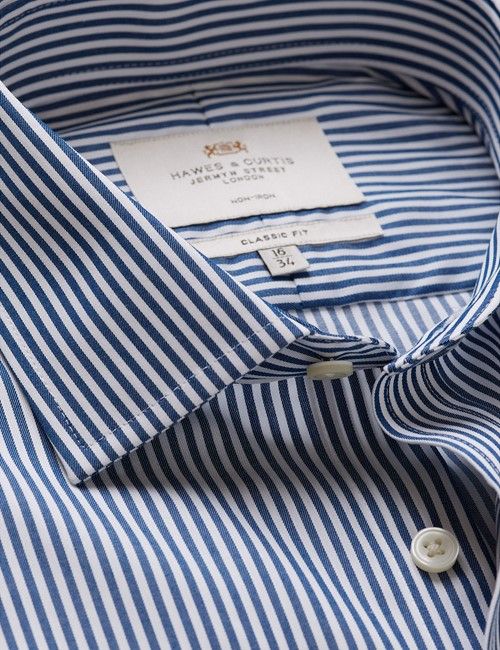 Non-Iron Navy & White Bengal Stripe Classic Shirt - French Cuff