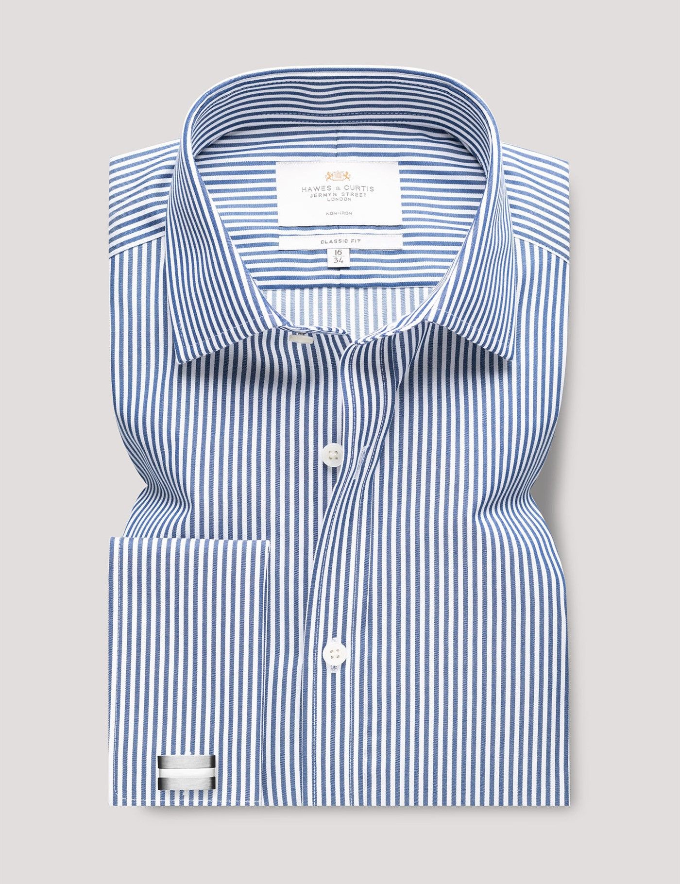 Classic Fit Navy & White Bengal Stripe Non-Iron Shirt-preview
