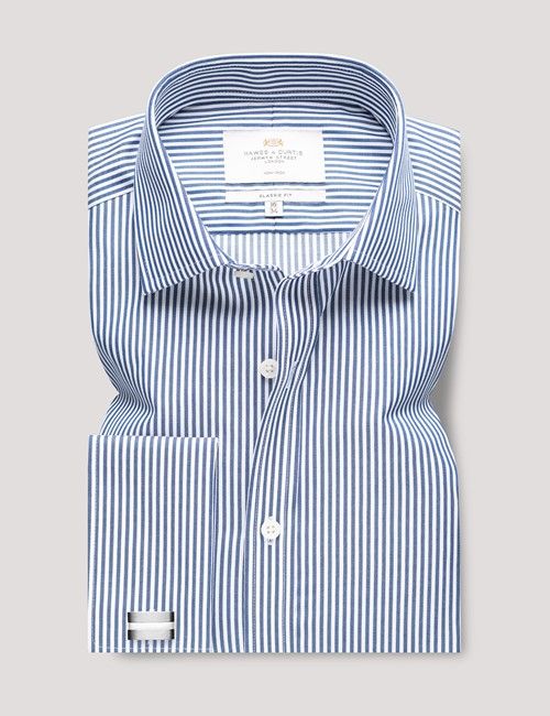 Non-Iron Navy & White Bengal Stripe Classic Shirt - French Cuff-preview