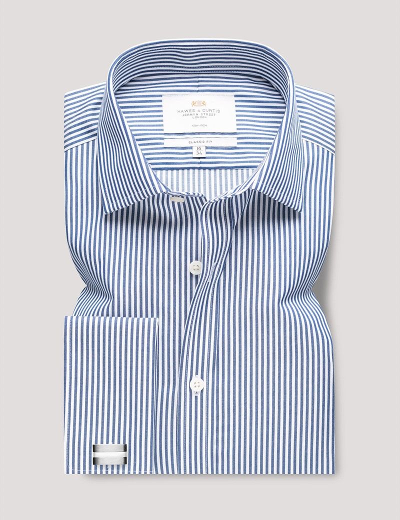 Classic Fit Navy & White Bengal Stripe Non-Iron Shirt-preview