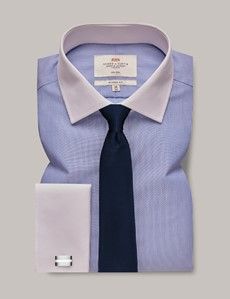 Non-Iron Blue & White Stripe Classic Shirt - White Collar & Double Cuff-preview1