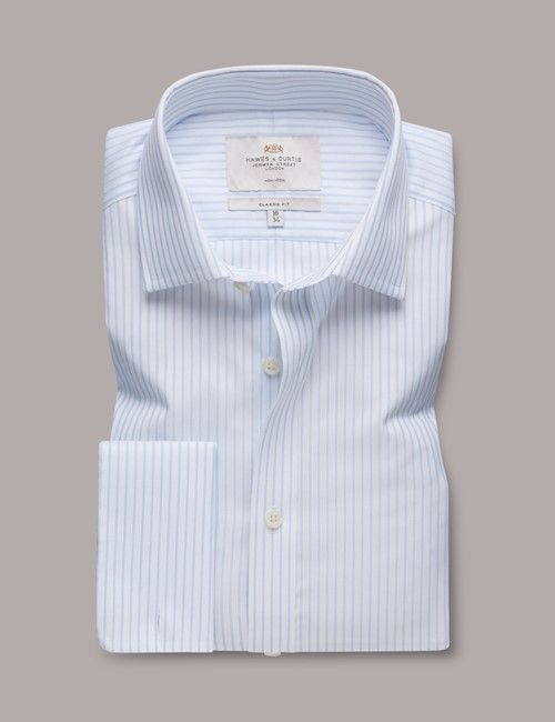 Non-Iron Blue & White Stripe Classic Fit Shirt - French Cuff-preview