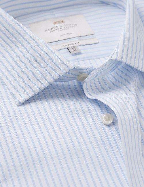 Non-Iron Blue & White Stripe Classic Fit Shirt - French Cuff