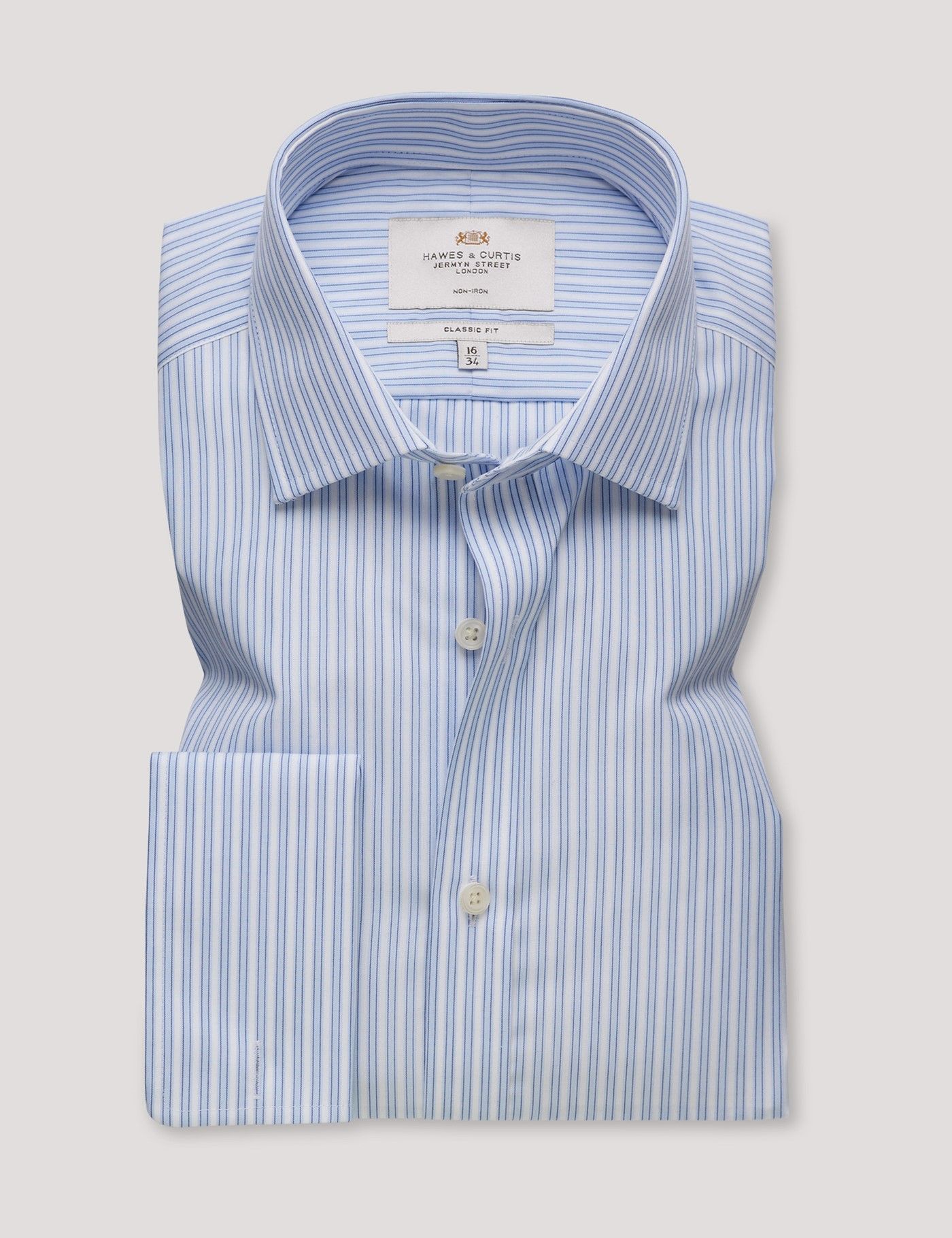 Classic Fit Blue & White Multi Stripe Non-Iron Shirt-preview