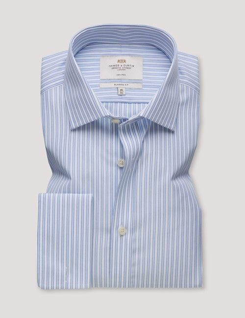 Non-Iron Blue & White Multi Stripe Classic Fit Shirt - French Cuff-preview