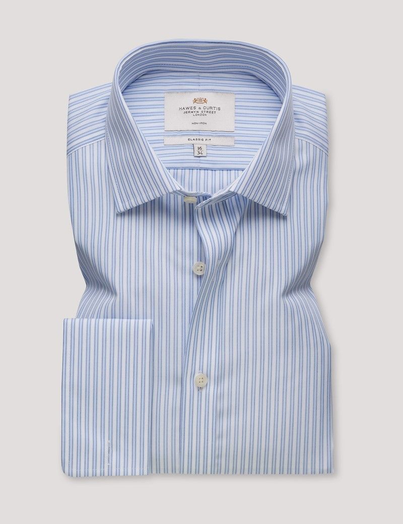 Classic Fit Blue & White Multi Stripe Non-Iron Shirt-preview