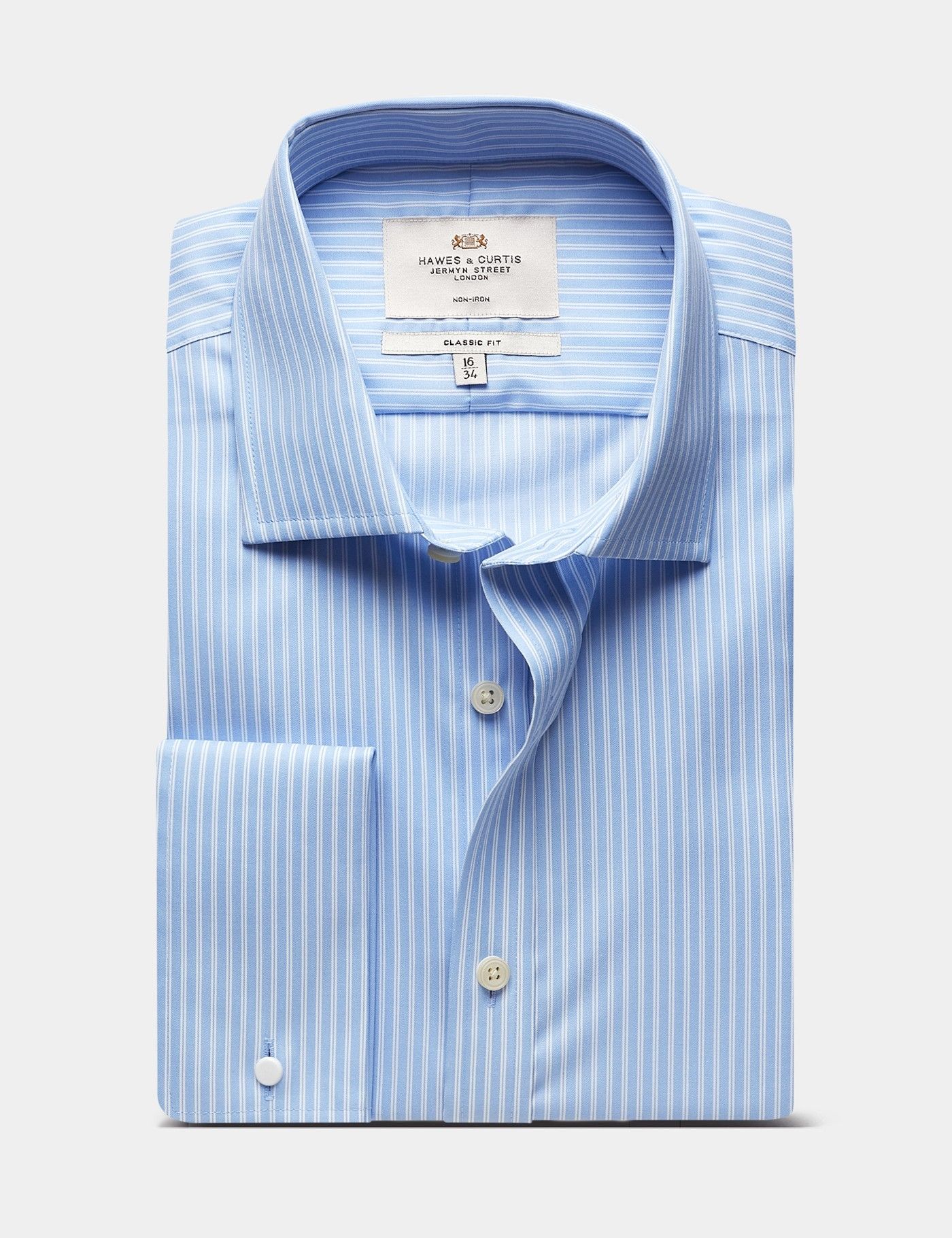 Classic Fit Blue & White Stripe Non-Iron Shirt-preview