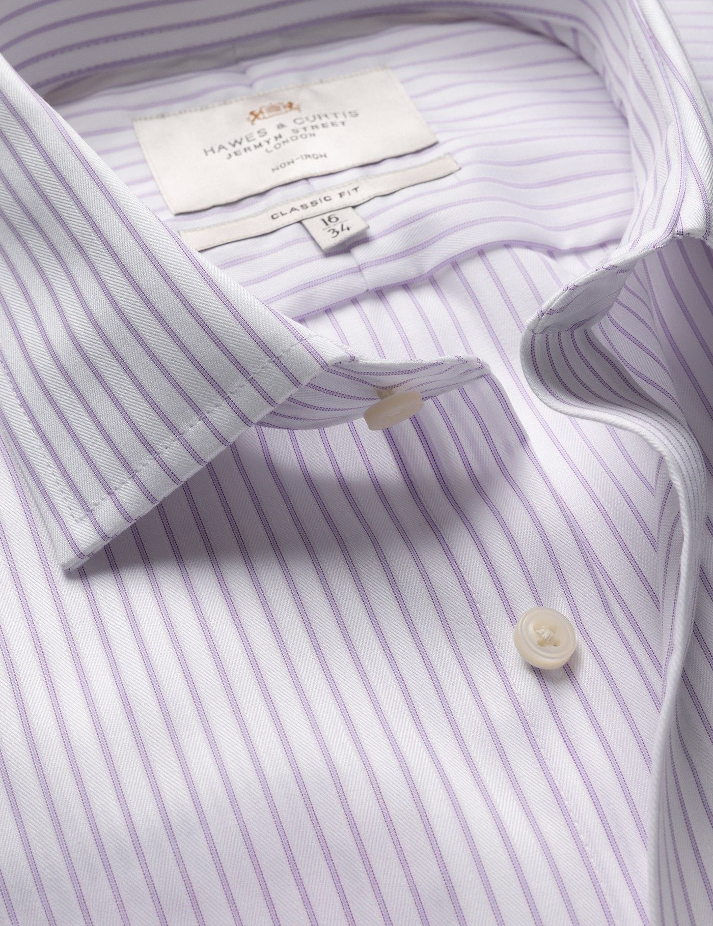 Classic Fit Lilac & White Stripe Non-Iron Shirt