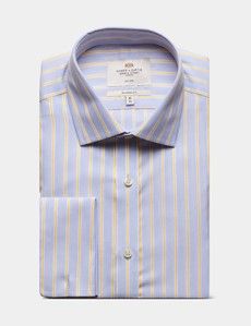 Classic Fit Blue & Yellow Stripe Non-Iron Shirt
