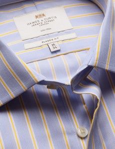 Classic Fit Blue & Yellow Stripe Non-Iron Shirt