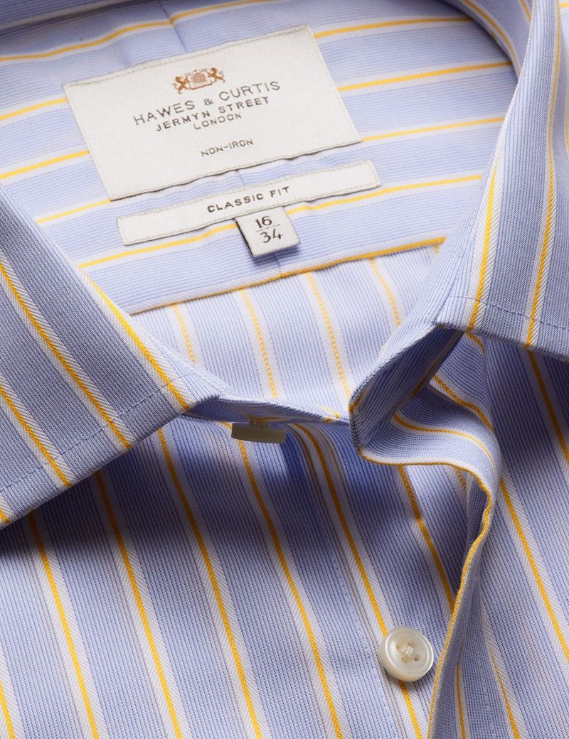 Classic Fit Blue & Yellow Stripe Non-Iron Shirt