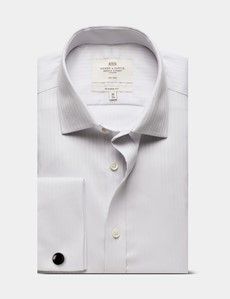 Classic Fit Grey Herringbone Stripe Non-Iron Shirt