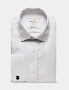 Classic Fit Grey Herringbone Stripe Non-Iron Shirt