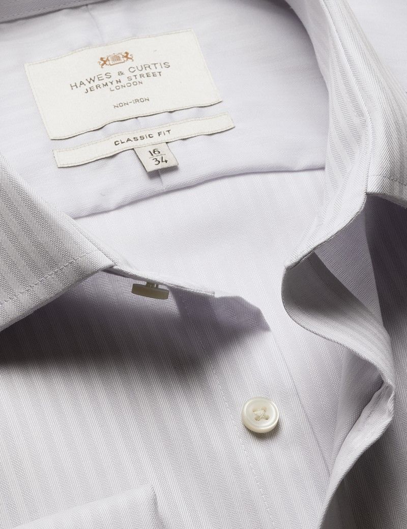 Classic Fit Grey Herringbone Stripe Non-Iron Shirt