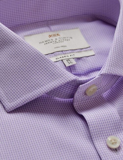 Non-Iron Lilac & White Dogtooth Classic Shirt - Windsor Collar