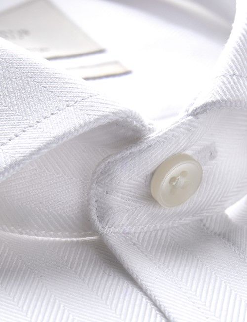 White Herringbone Classic Shirt - Windsor Collar