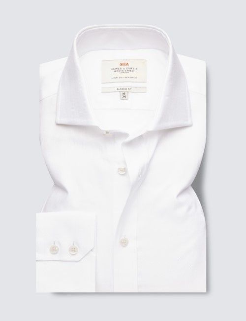 White Herringbone Classic Shirt - Windsor Collar-preview