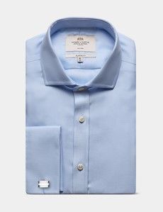 Classic Fit Blue Textured Weave Non-Iron Shirt