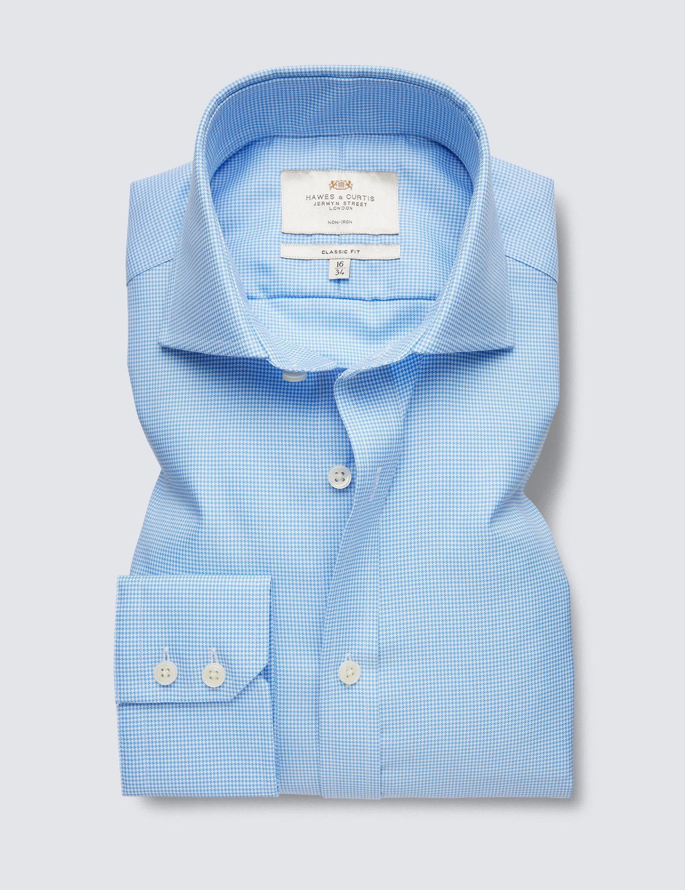 Classic Fit Blue & White Dogstooth Non-Iron Shirt-preview