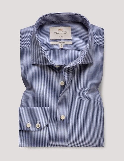 Classic Fit Navy & White Non-Iron Shirt-preview