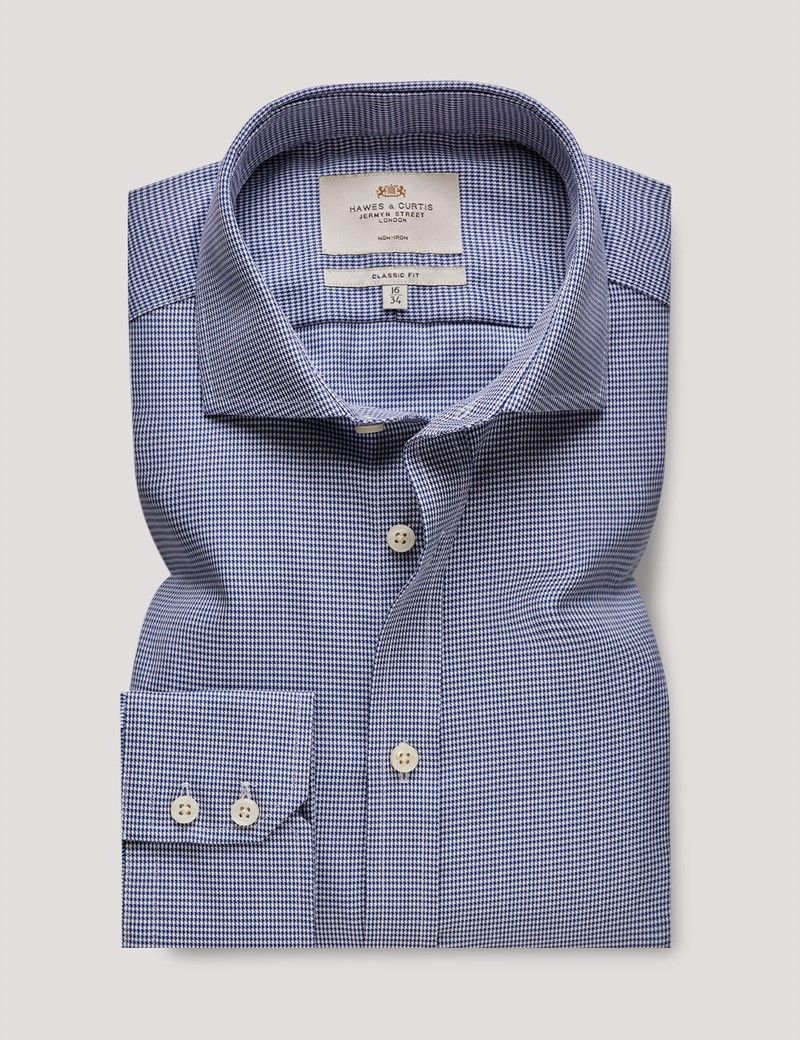 Classic Fit Navy & White Non-Iron Shirt-preview