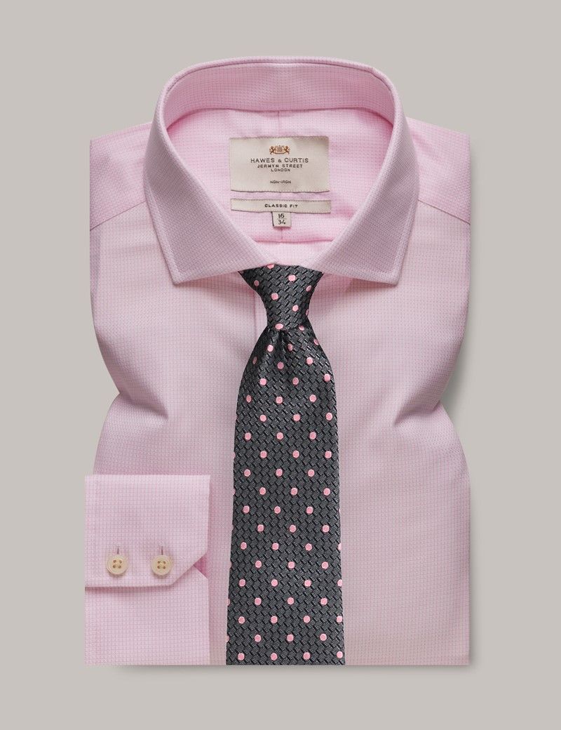 Men's Non-Iron Pink & White Textured Weave Classic Shirt - Windsor ...