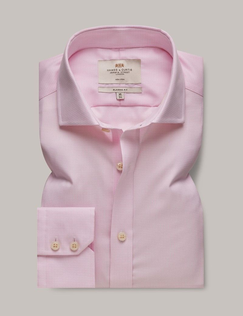 Men's Non-Iron Pink & White Textured Weave Classic Shirt - Windsor ...