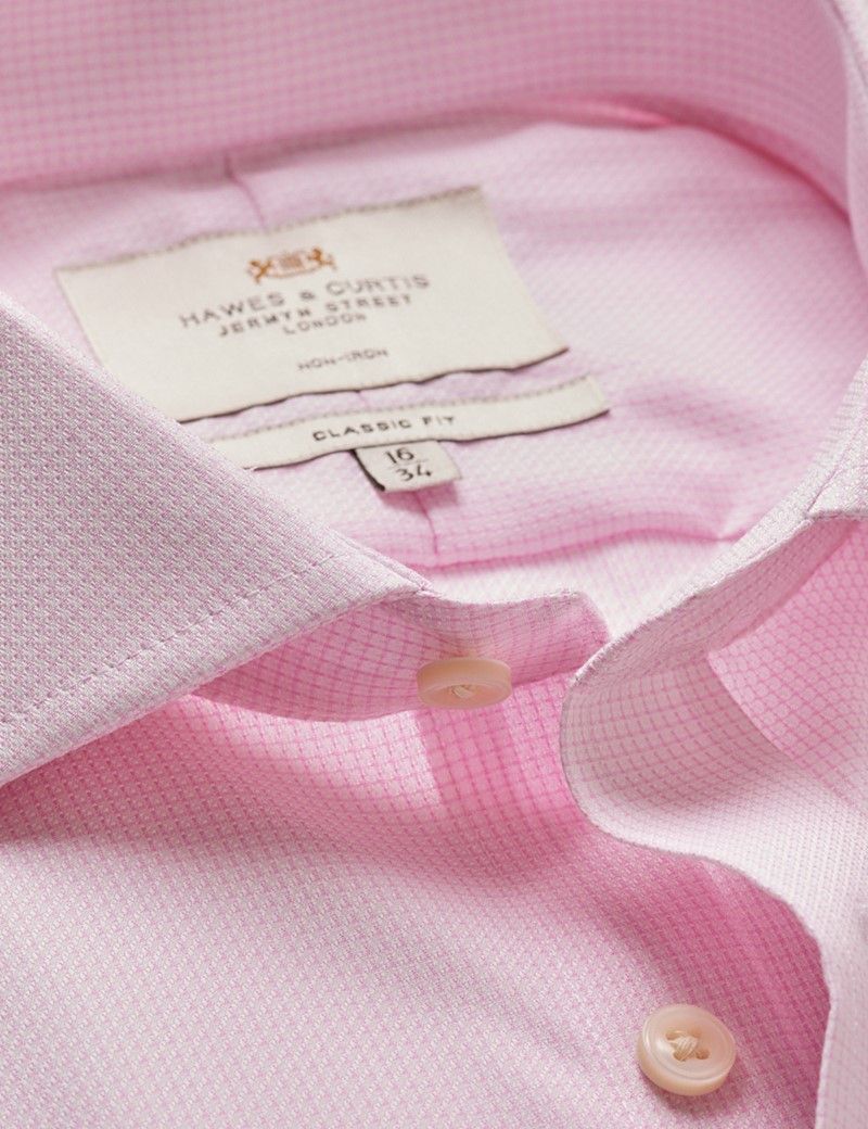 Men's Non-Iron Pink & White Textured Weave Classic Shirt - Windsor ...