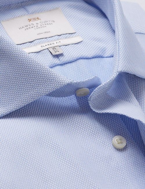 Non-Iron Blue & White Textured Weave Classic Shirt - Windsor Collar