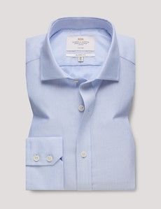 Non-Iron Blue & White Textured Weave Classic Shirt - Windsor Collar-preview1
