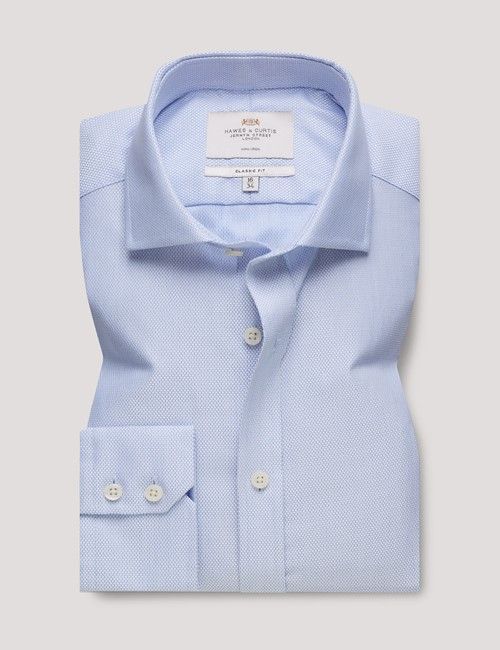 Non-Iron Blue & White Textured Weave Classic Shirt - Windsor Collar-preview