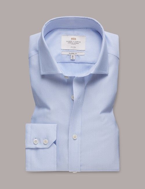 Non-Iron Blue & White Textured Weave Classic Fit Shirt - Windsor Collar-preview