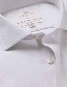 Non-Iron Grey & White Textured Weave Classic Fit Shirt - Windsor Collar