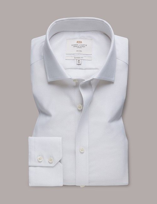 Non-Iron Grey & White Textured Weave Classic Fit Shirt - Windsor Collar-preview