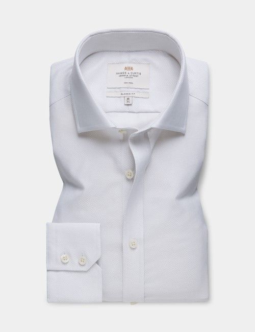 Non-Iron Grey & White Textured Weave Classic Fit Shirt - Windsor Collar-preview