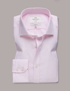 Non-Iron Pink & White Textured Weave Classic Fit Shirt - Windsor Collar-preview1