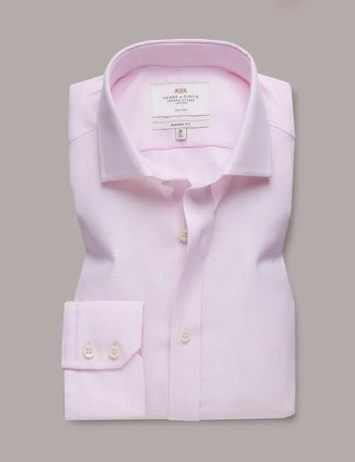 Non-Iron Pink & White Textured Weave Classic Fit Shirt - Windsor Collar-preview