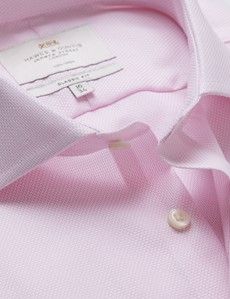 Non-Iron Pink & White Textured Weave Classic Fit Shirt - Windsor Collar
