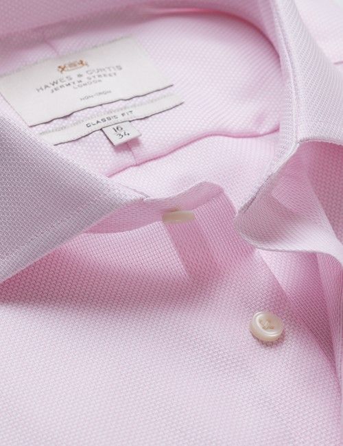 Non-Iron Pink & White Textured Weave Classic Fit Shirt - Windsor Collar