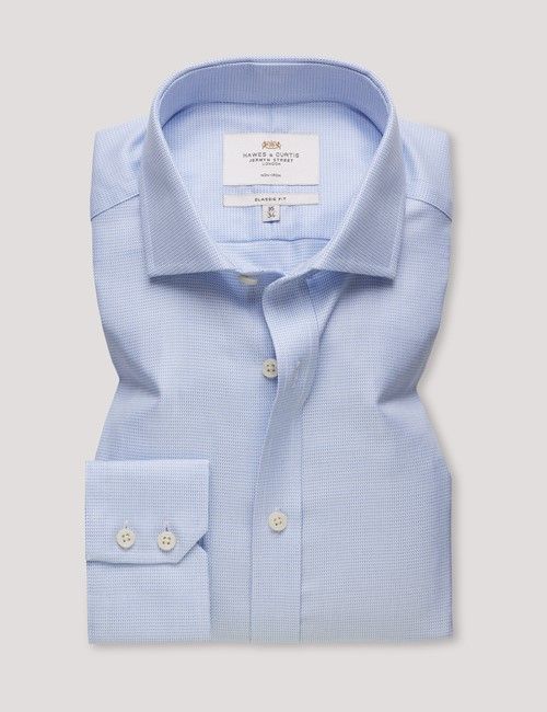 Non-Iron Blue & White Textured Weave Classic Fit Shirt - Windsor Collar-preview