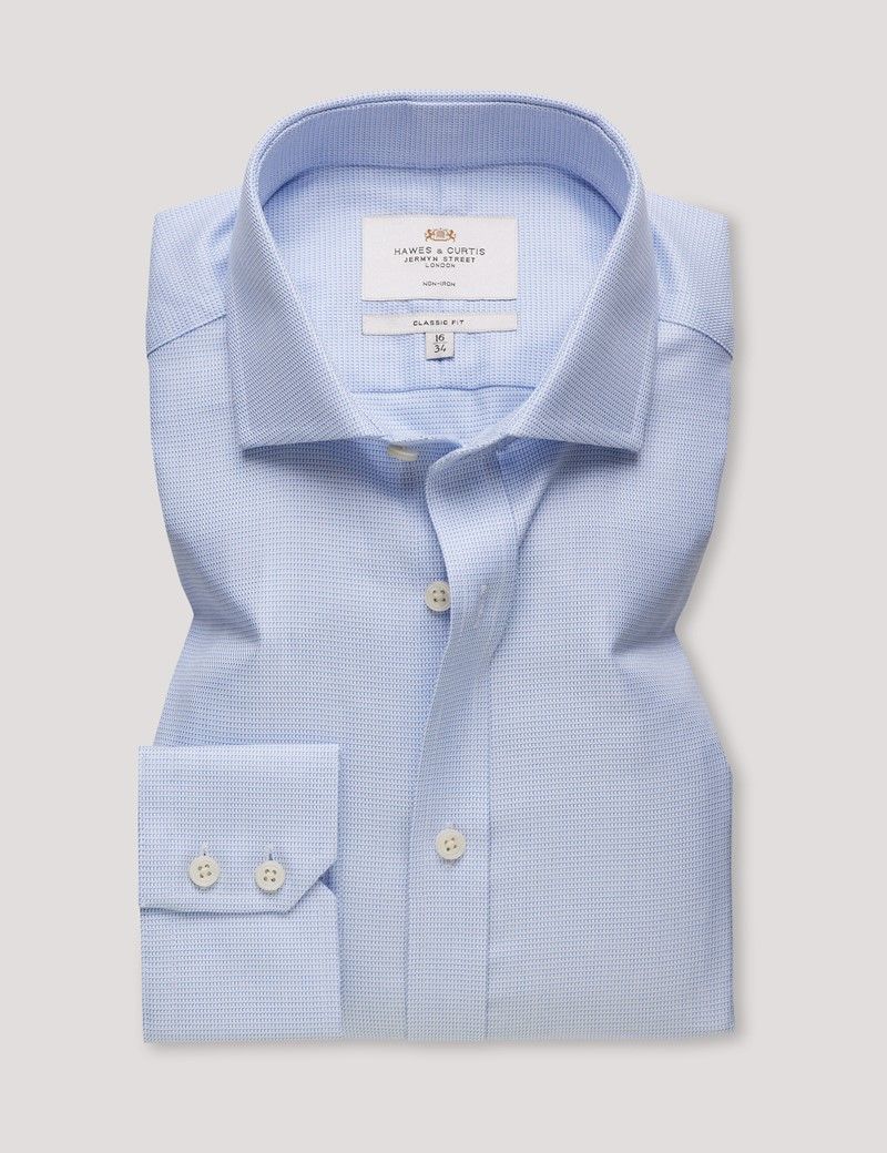 Classic Fit Blue & White Textured Weave Non-Iron Shirt-preview