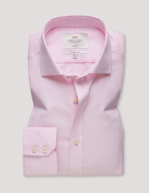 Non-Iron Pink & White Textured Weave Classic Fit Shirt - Windsor Collar-preview