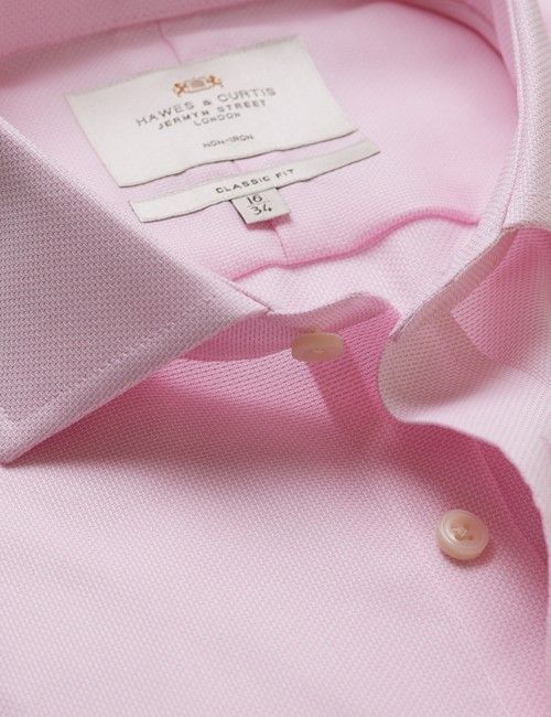 Non-Iron Pink & White Textured Weave Classic Fit Shirt - Windsor Collar