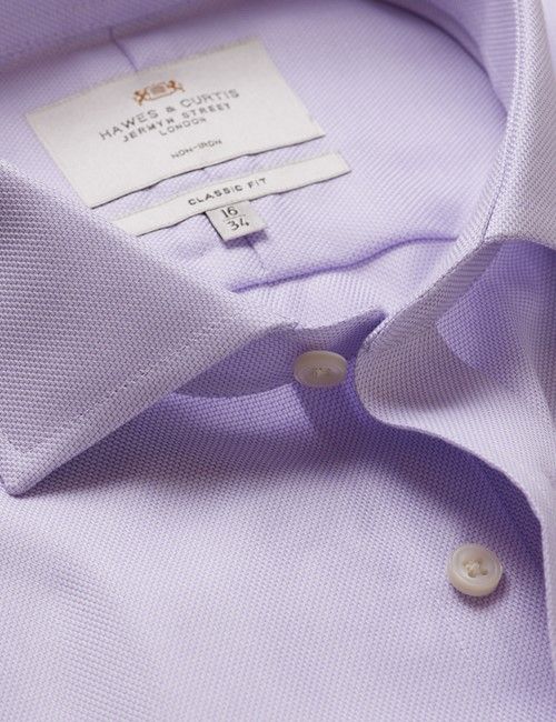 Non-Iron Lilac & White Textured Weave Classic Fit Shirt - Windsor Collar