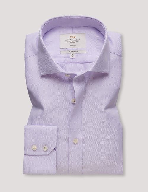 Non-Iron Lilac & White Textured Weave Classic Fit Shirt - Windsor Collar-preview